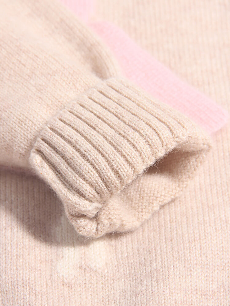 Girls Beige Knit 3D Pink Ballerina Cashmere Pullover Sweater